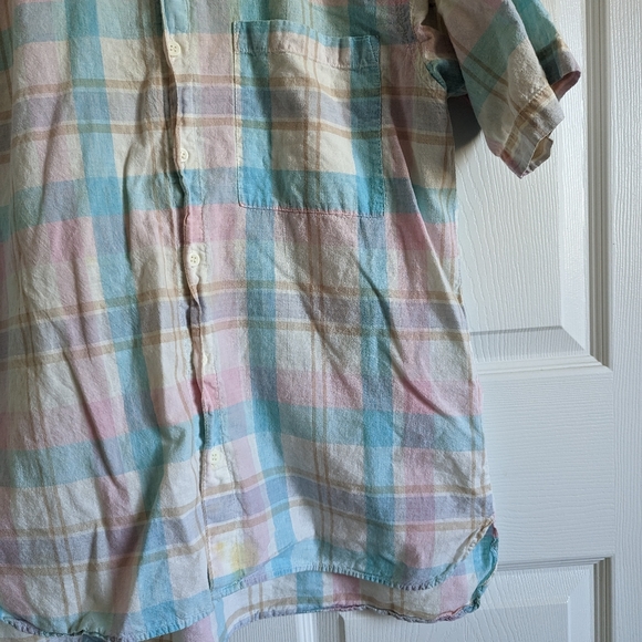 Address unknown Men's Button up shirt small pastel plaid short sleeve top white - Picture 11 of 12